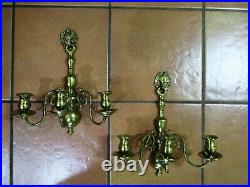 Pr Vtg Bronze 3 Arm Candle Holder Wall Sconces Federal Style withEagle Medallion