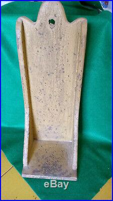 Primitive Antique Style Wood Wall Box / Candle Stick Holder Painted Mustard
