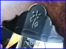 Primitive Colonial Antique Repro Black Metal Mirrored Wall Sconce Candle Holder