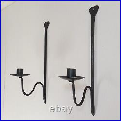 Primitive Wrought Iron Hammered Candle Holder Sconce Pair Rustic Farmhouse Decor