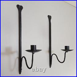 Primitive Wrought Iron Hammered Candle Holder Sconce Pair Rustic Farmhouse Decor