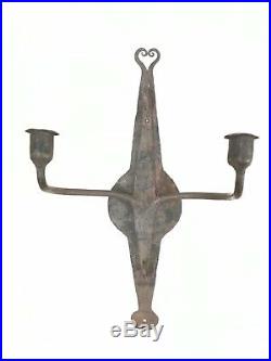 RARE 18th Century COLONIAL EARLY AMERICAN Wrought Iron Wall Candle Holder Sconce
