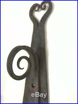 RARE 18th Century COLONIAL Primitive Wrought Iron Wall Candle Holder Sconces (2)