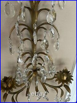 RARE Vintage ITALIAN Double Candle ITALY Candelabra GOLD GILT Metal PRISMS