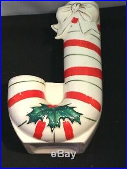RARE Vintage Japan Christmas Candycane Holly Berry Planter/Wall Candle Holder