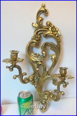 RARE Vtg LARGE BRASS BAROQUE ROCOCO SCONCE Wall Candle Holder BOTANICALS