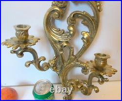 RARE Vtg LARGE BRASS BAROQUE ROCOCO SCONCE Wall Candle Holder BOTANICALS