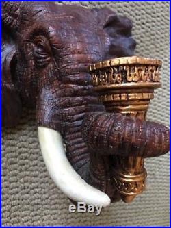 Rare AFRICAN ELEPHANT CANDLE HOLDERS WALL SCONCE SCULPTUREs