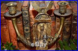 Rare Antique French Bronze Wall Sconce Candle Holder Minerva and Owl