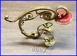 Rare Antique solid heavy brass double arm candle holder WALL MOUNT ornate scroll