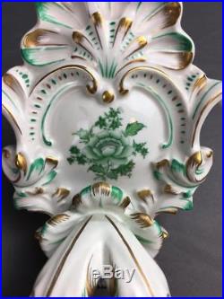 Rare Hand Paint Herend Chinese Bouquet Green Wall Candle Sconce Ca 1942 22K Gilt