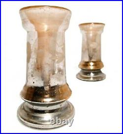 Rare Mid-19th C Antique Pair Silverglass Double Walled, Hand Blown Candlesticks