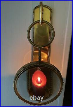 Rare Pair Of Vintage Brass & Glass Magnifying Wall Candle Sconces 14 High