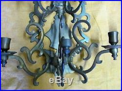 Rare Pair Vintage Brass Wall Sconces 5 Arm Candle Holder Very Heavy