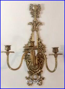 Rare Vintage Gothic Old World Brass Candle Stick Wall Hanging Candelabras Lot 2