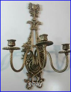 Rare Vintage Gothic Old World Brass Candle Stick Wall Hanging Candelabras Lot 2