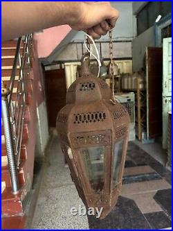 Rare Vintage Handmade Rustic Iron Electric & Candle Holder Hanging Lamp