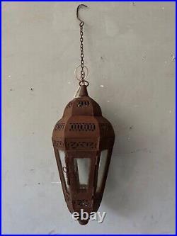 Rare Vintage Handmade Rustic Iron Electric & Candle Holder Hanging Lamp
