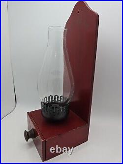 Rare Vintage Handmade Wooden Wall Hanging Candle Holder With Match Drawer