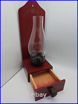 Rare Vintage Handmade Wooden Wall Hanging Candle Holder With Match Drawer