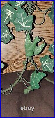 Rare Vintage Tole Metal Figurative Ivy and Bird Wall-Mount Candle Holder Sconces