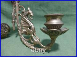 Rare a pair antique griffin/dragon brass wall/piano candle holders