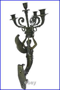 Real Bronze Cherub Candelabra Home Art Decor Wall Sconce Hanging Candle Figure