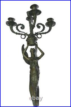 Real Bronze Cherub Candelabra Home Art Decor Wall Sconce Hanging Candle Statue