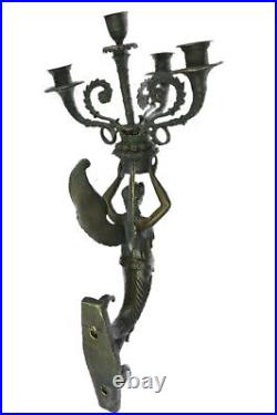 Real Bronze Cherub Candelabra Home Art Decor Wall Sconce Hanging Candle Statue