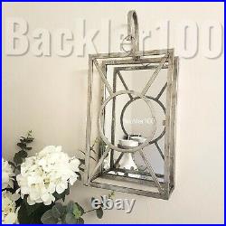 Rectangular MIRRORED WALL SCONCE tealight CANDLE HOLDER metal aged silver tone