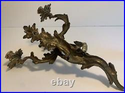 Rococo/Louis-XV/Regency Antique 3-Arm Brass/Bronze Acanthus Pair Wall Sconces