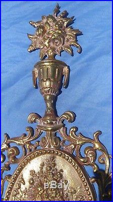 Rococo Wall Candle Sconce Pair Cherub Putti Double Arm BIG Candle Holder Vtg