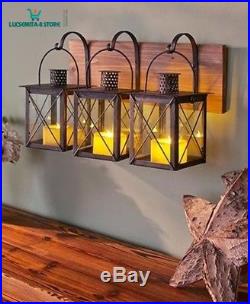 Rustic Metal Glass Lantern Wall Hanging On Hooks Candle Holders Home Decor