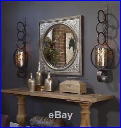 Rustic Rust Brown Metal Mercury Glass Wall Sconce Candle Holder Hurricane