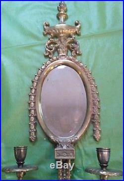 SET Vintage Brass Mirror Taper Candle Holder Sconce Wall Hanging Art Decor