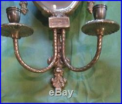 SET Vintage Brass Mirror Taper Candle Holder Sconce Wall Hanging Art Decor