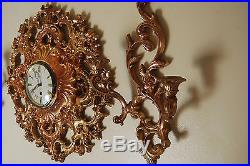 SYROCO 8 DAY 70'S 18 CLOCK & CANDLE HOLDERS vintage hollywoodretro ornate gold