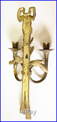 Sadek Matching Pair Brass Candlestick Wall Sconces Bow And Tassel Design