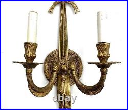 Sconce Double Arms Brass with Ribbon Design Old Vintage European Style Wall