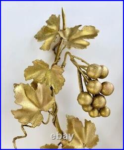 Sconce Leave Design Pair Golden Metal Candle Holders Vintage Italian Decor