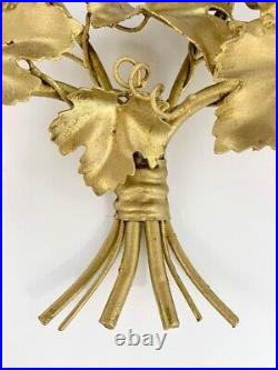 Sconce Leave Design Pair Golden Metal Candle Holders Vintage Italian Decor
