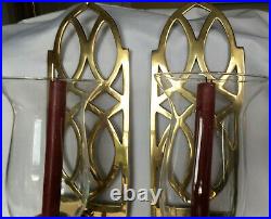Sconces 17 Solid Brass Wall Hanging Candle Holder Hurricane Glass Set of 2
