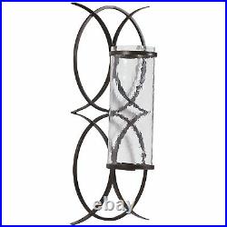 Scroll Design Metal Wall Sconce with Candle Holder, Dark Bronze and Clear