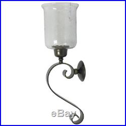 Scroll Wall Sconce Candle Holder Clear Iron with Glass Hurricane Vintage Large New