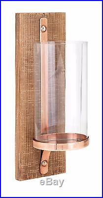 Set /2 Genesis Fir Wood Copper Candle Holder Glass Hurricane Wall Sconce