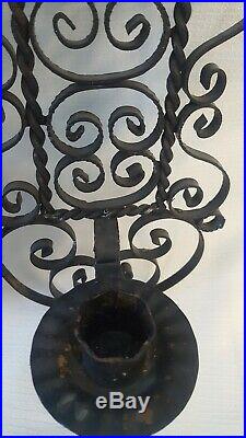 Set 2 Scroll Candle Holder Sconce 17 H Wrought Iron Wall Mount Indoor Outdoor