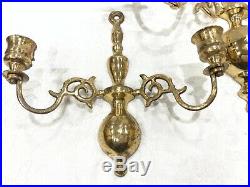 Set 3 Vintage Dual Candle Holders Double Arm Wall Sconces Brass 12.5 & 2x 9