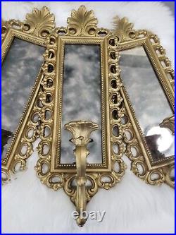 Set 4 Homco Dart Wall Sconce Mirror Gold Candle Holder Gothic Hollywood Regency