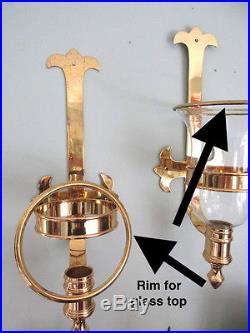 Set Large Brass Wall Sconces Gothic Cross Candle Holders Hurricane Lamp Vtg 21