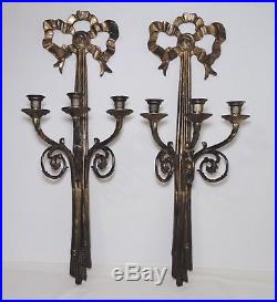 Set Matching Antique Victorian Cast Brass Candelabra Candle Holder Wall Sconces